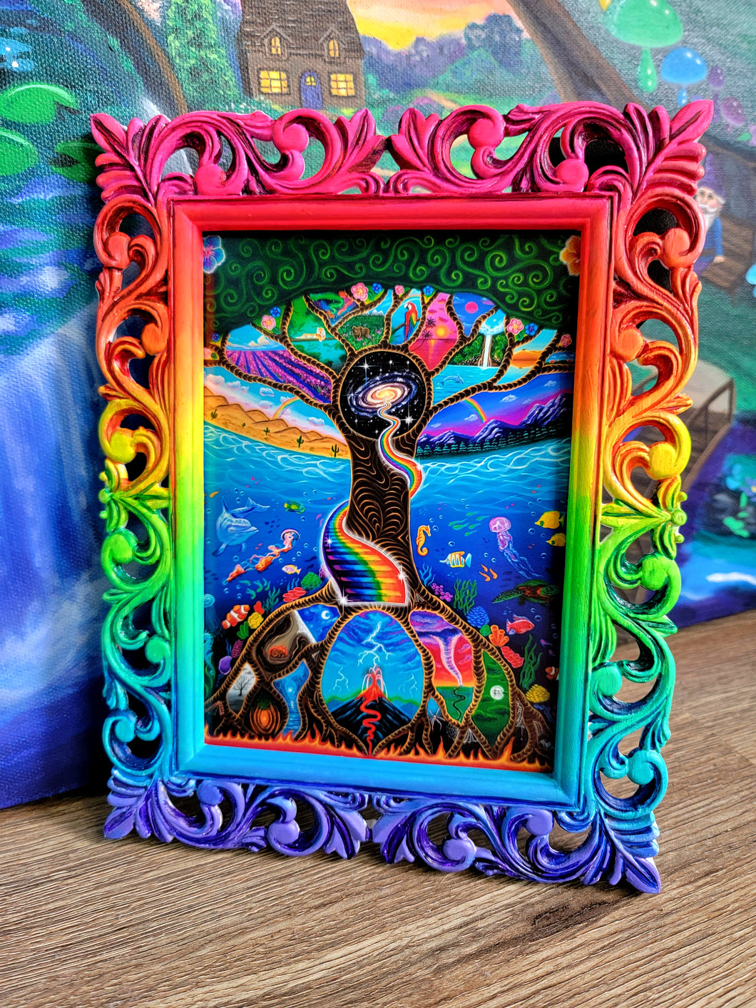 Ornate Rainbow Painted Frame and Print
