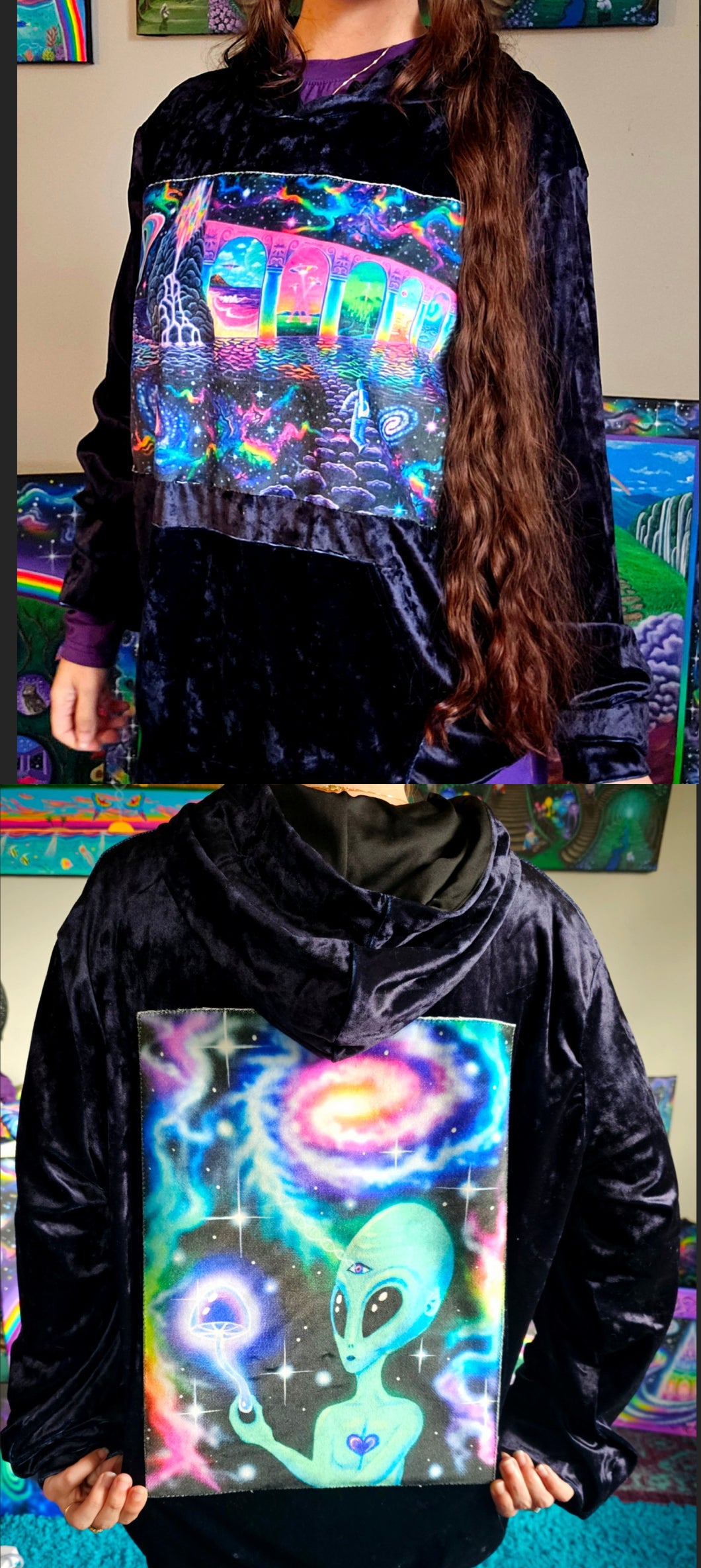 Large Cosmic/Alien Patch Hoodie- Ready to Ship