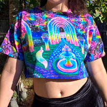 Load image into Gallery viewer, Cosmic Garden Cotton Crop Tee- Size Small (Misprint)

