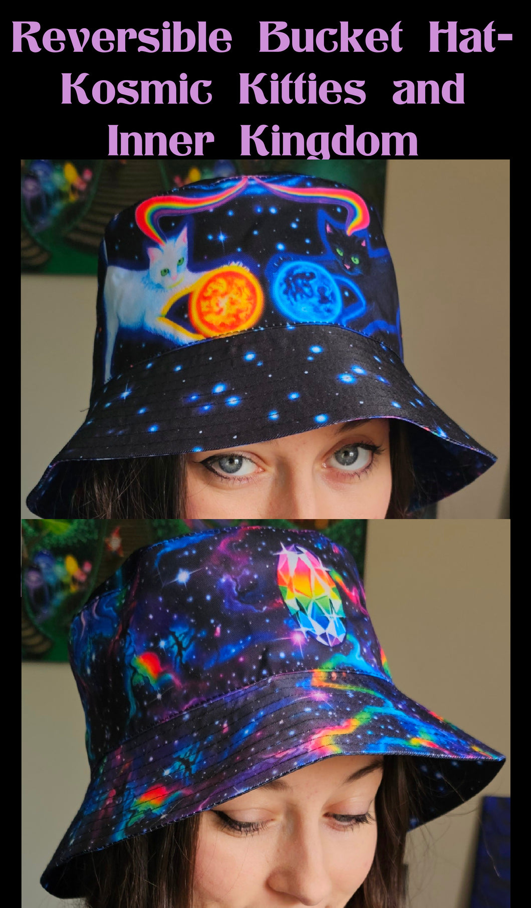 Reversible Bucket Hat- Kosmic Kitties/Inner Kingdom