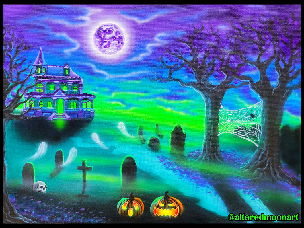 *DISCOUNTED* Canvas Print of The Haunted Manor (Blacklight Options Available)
